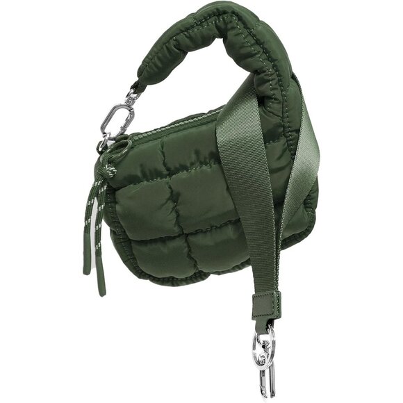 Women's Green Mini Cute Quilted Wristlet Charm Gift Pouch Puffer Evening Bag - Picture 2 of 6